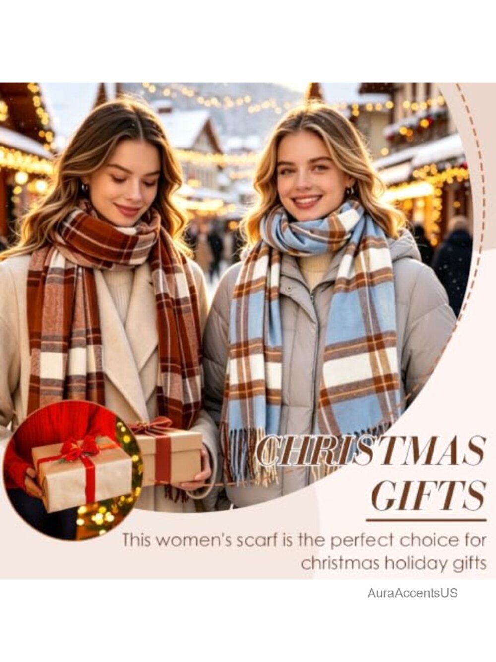 Women's Plaid Winter Scarf Shawl Wrap with Tassels, 100% Polyester, Lightweight - Picture 4 of 6